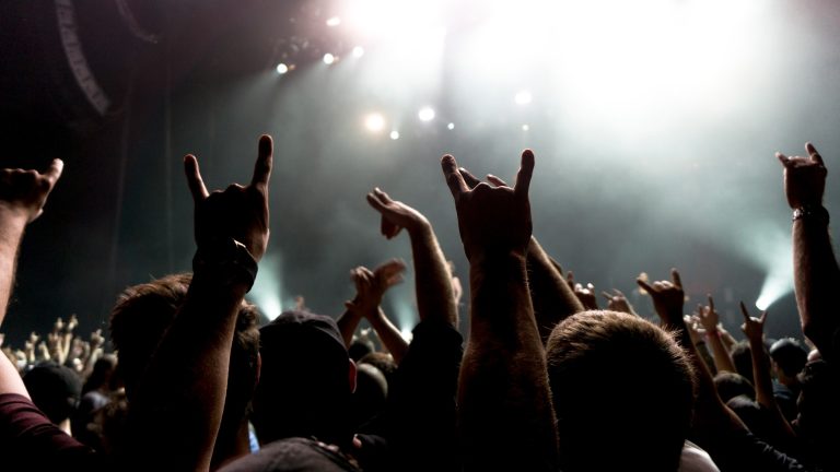 a crowd shadow of people at during a concert